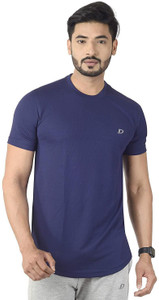 Decisive Solid Men Round Neck Blue T-Shirt
