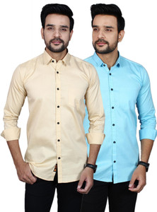 Liza Martin Men Solid Casual Light Blue, Cream Shirt