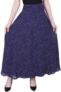 color world Polka Print Women Flared Blue Skirt