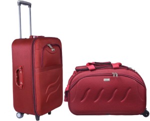 VIDHI Polyester Softsided Suitcase Combo Set Pack of 2 (24" Check-in Suitcase Trolley bag & 20" cabin Luggage Travel Duffel strolley Bags) for men & women- Maroon Cabin & Check-in Set - 24 inch