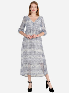 Purple State Women A-line White Midi/Calf Length Dress