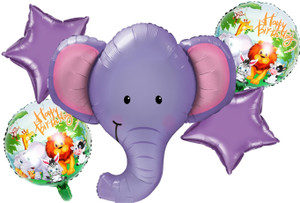 Bash N Splash Printed Jungle Theme Elephant Happy Birthday Party Foil Balloon Pack Of 5 Pieces Balloon