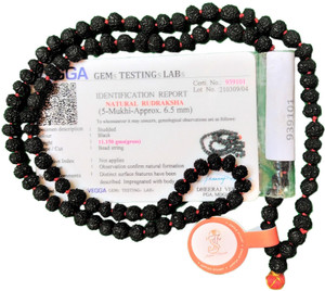 jupiter speaks 5 Mukhi / Face Black Rudraksha Mala Lab Certified for Neck Wearing Size 6 - 6.5 mm , 100% Original Panchmukhi 108 + 1 Ruthratcham Rosary Color Natural Black for Men and Women Wood Chain