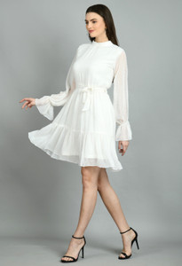 AAYU Women Skater White Knee Length Dress