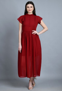AAYU Women Bodycon Maroon Maxi/Full Length Dress