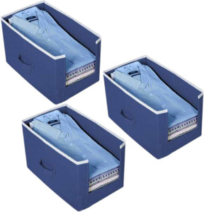 Home Style India Cloth Storage Box|Shirt Cover Non Woven Shirt Stacker/Shirt Organizer Wardrobe Organizer|Wardrobe Clothes Cupboard Organizer For Iron Clothes (Pack of - 3)