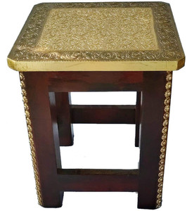 monika art Handcrafted Brass Wooden Stool Cum Side Table Solid Wood Side Table