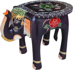 monika art Hand-Crafted Wooden Elephant Stool, Emboss Painted (Multicolored) Stool