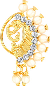 VIGHNAHARTA Pearl, Cubic Zirconia Gold-plated Plated Alloy Nose Ring
