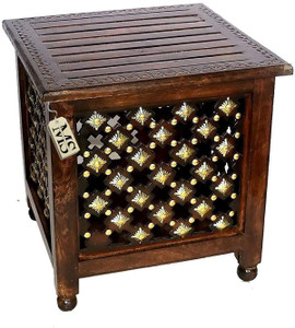manzees Beautifull Antique Wooden Storage Stool with Brass Cutting Design Storage Stool for Living Room, Office and Bedroom Furniture (Brown, 15 X 15 X 15 Inches) Solid Wood Corner Table