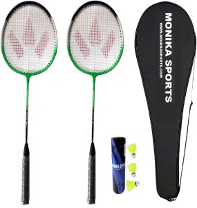 Monika Sports 2000 Combo 2 Pc Single SHaft Racquet with 3 Nylon Shuttle & Cover Badminton Kit
