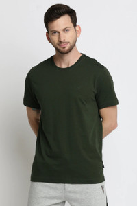 VAN HEUSEN Solid Men Round Neck Green T-Shirt