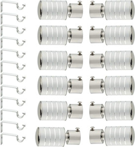 GLOXY Silver, Grey Rod Rail Bracket, Curtain Knobs, Curtain Hooks, Curtain Rods Metal