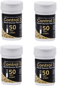 Control D Glucose Test Strips 50x4=200 (Packs of 4 with 50 Strips each, Black) 200 Glucometer Strips