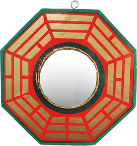 Shubhanjali Bagua Mirror for Vastu Feng Shui Convex Bagua Mirror Positive Energy, Protection Wall Door Hanging for Home and Office (Multicolor, 5 inch) Decorative Showpiece  -  12 cm