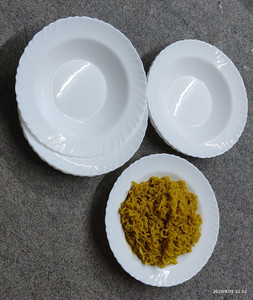 LAOPALA Classique opalware Deep Pasta Plate/Deep Soup Plate/Maggi Plate/Gravy Rice Plates (6 Rice Plates 8" ) Half Plate