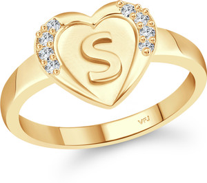 VIGHNAHARTA alloy Gold plated Valentine collection Initial '' S '' Letter in heart ring alphabet collection for women and Girls Alloy Cubic Zirconia Gold Plated Ring
