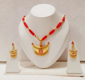 balaji gold Copper Gold-plated Red Jewellery Set