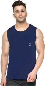 CHKOKKO Solid Men Round Neck Blue T-Shirt