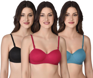 small candy Women's Cotton Lightly Soft Padded Wirefree T-Shirt Push-up Everyday Bra (Combo Pack 3, Pink, Black, Blue -34B) Women T-Shirt Lightly Padded Bra