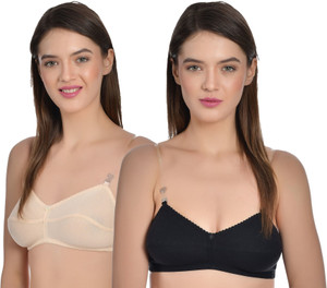 Aimly Women's Cotton Non-Padded Non-Wired Low Coverage Transparent Multiway Strapless Bra (PACK OF 2) Women T-Shirt Non Padded Bra