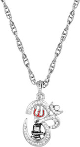 Morvi Silver Plated Brass CZ, Shivling with Trishul Big Om, Mahadeva Symbol, Bholenath Jewellery Pendant Locket for Men and Women Silver Cubic Zirconia Brass Locket