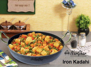 Navghar INDIAN 100% Iron Kadahi/Karahi Kadhai 27 cm diameter 3.5 L capacity