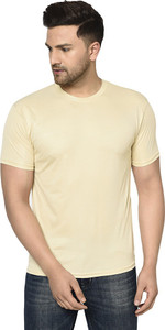Galatea Solid Men Round Neck Beige T-Shirt