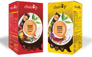 chaizup Instant Masala & Saffron Premix Tea - Pack of 2 X 10 Sachets of Karak Ready to Drink Chai with Masala or Saffron and Low Sugar, hot instant tea anytime anywhere. Easy to Make Tea. Authentic India Tea. Tea with Aroma and Taste. Instant Tea Box
