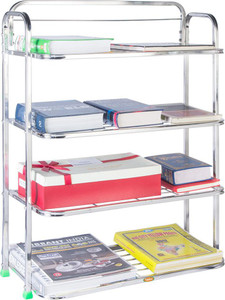 Patelraj Pure Stainless Steel Book Shelf 4 Step Metal Open Book Shelf