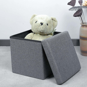 NORWICH ENTERPRISE Cube Shape Sitting Stool with Storage Box Living Foldable Storage Bins Stool