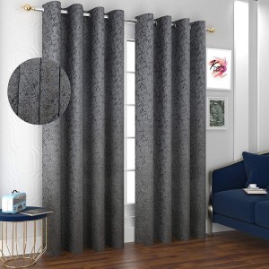 Kraftiq Homes 214 cm (7 ft) Velvet Room Darkening Door Curtain (Pack Of 2)