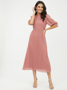 HARPA Women A-line Pink Midi/Calf Length Dress