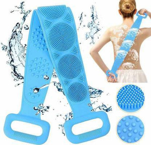 VIKENDI Silicone Massager Bath Dual Double Sided Back Scrubber Belt Silicone Back Scrubber Belt Soft Body Massage Cleaning(multi colour)