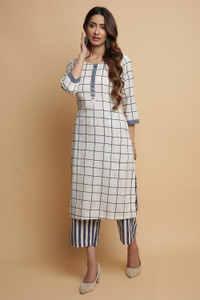 BIBA Checkered Kurta, Palazzo & Dupatta Set