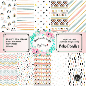 Dheett Boho Doodles Scrapbook Designer Paperpack Matte Finish Perfect for Making Greeting Cards Envelops Explosion Boxes and Albums Unruled 6 X 6 300 gsm Craft paper