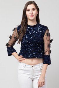 Amarcom Casual Embellished Women Blue Top
