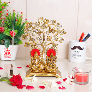 KridayKraft Metal Laxmi Ganesha Murti Under Tree,Unique and one of a Kind Rare handicrafted Idol for Pooja Room & Decor Your Home, Office ,Gift Your Relatives on Diwali,Wedding... Decorative Showpiece  -  22 cm