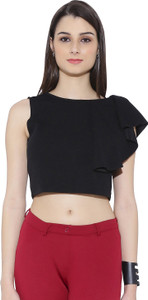 Chimpaaanzee Party Ruffled Sleeve Solid Women Black Top
