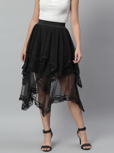 KASSUALLY Solid Women Layered Black Skirt