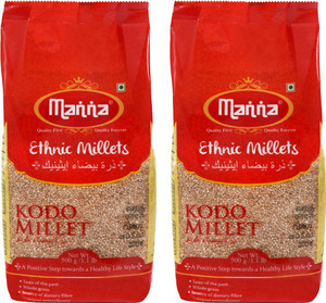 Manna Kodo Millet Natural Grains 1kg (500g x 2 Packs) - (Kodra / Varagu / Arikelu / Hark / Varigu) | Native Low GI Millet Rice | High Protein & 100% More Fibre than Rice Kodo Millet