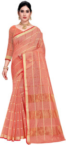 StyleDeal Self Design, Striped, Woven Kota Doria Silk Blend Saree