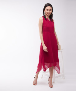 Miss Chase Women Asymmetric Pink Above Knee/Mid Thigh Length Dress