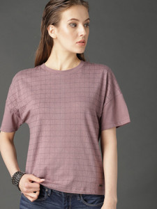 Roadster Solid Women Round Neck Pink T-Shirt