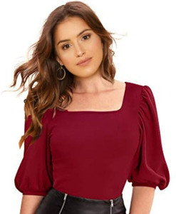 Dream Beauty Fashion Casual Solid Women Maroon Top