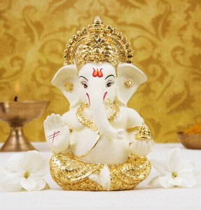 Gold Art India Gold Art India Gold plated Mukut Ganesha with off white terracotta color Lord Ganesha for gift Ganesha for car dashboard Ganesha Showpiece Diwali gifts Birthday gifts Decorative Showpiece Decorative Showpiece  -  8.89 cm