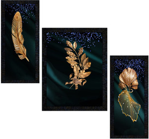 पीएनएफ Poster And Frame Metalic Leaves Wall Painting | For Living, Bedroom | Decor Item डिजिटल रीप्रिंट 14 inch x 22 inch पेंटिंग