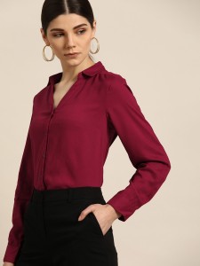 her by invictus Women Solid Casual Maroon Shirt