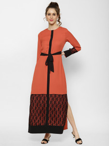 KASSUALLY Women Maxi Orange Full Length Dress