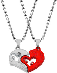 Sullery Valentine Gift Zirconia Crystals I Love You Engraved Heart Lock Key Stylish Pendant Chain Unisex Jewellery Set Combo For Couple Boyfriend Girlfriend Wife Husband Girls and Boys Rhodium Cubic Zirconia Zinc, Alloy Pendant Set